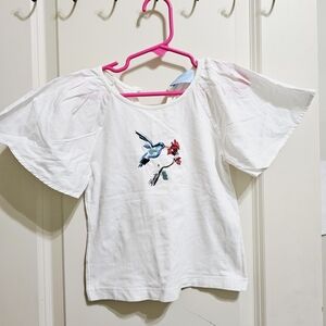 Lanvin White Tee with Bird Embroidery